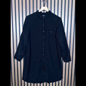 Topshop Shirt Dress 6 / S Womens Black Pocket Long Sleeve Roll Tab
